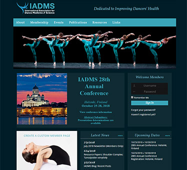 Screenshot Website International Association for Dance Medicine&Science IADMS